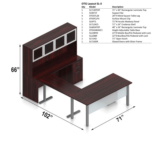 Offices To Go Layout SL-3, U-Shape Desk with Height Adjustable Base Offices To Go Layout SL-3, U-Shape Desk with Height Adjustable Base